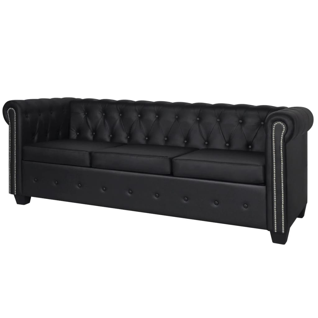 Chesterfield 3-Seater Artificial Leather White + Black | Furniture