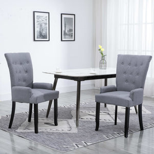 Dining Chair with Armrests Light Grey Fabric