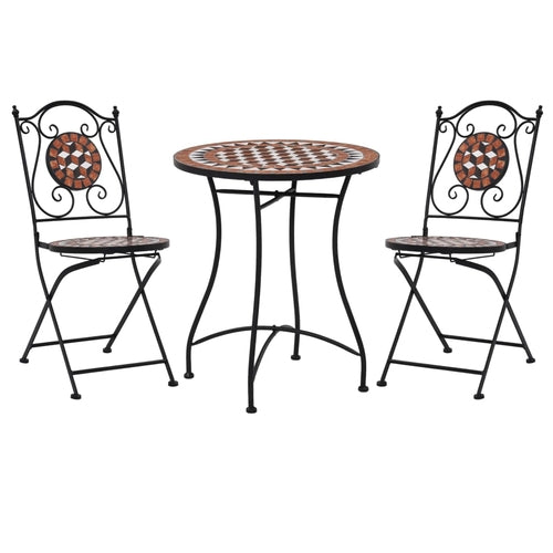 3 Piece Mosaic Bistro Set Ceramic Tile Terracotta