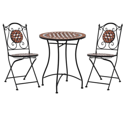 3 Piece Mosaic Bistro Set Ceramic Tile Terracotta