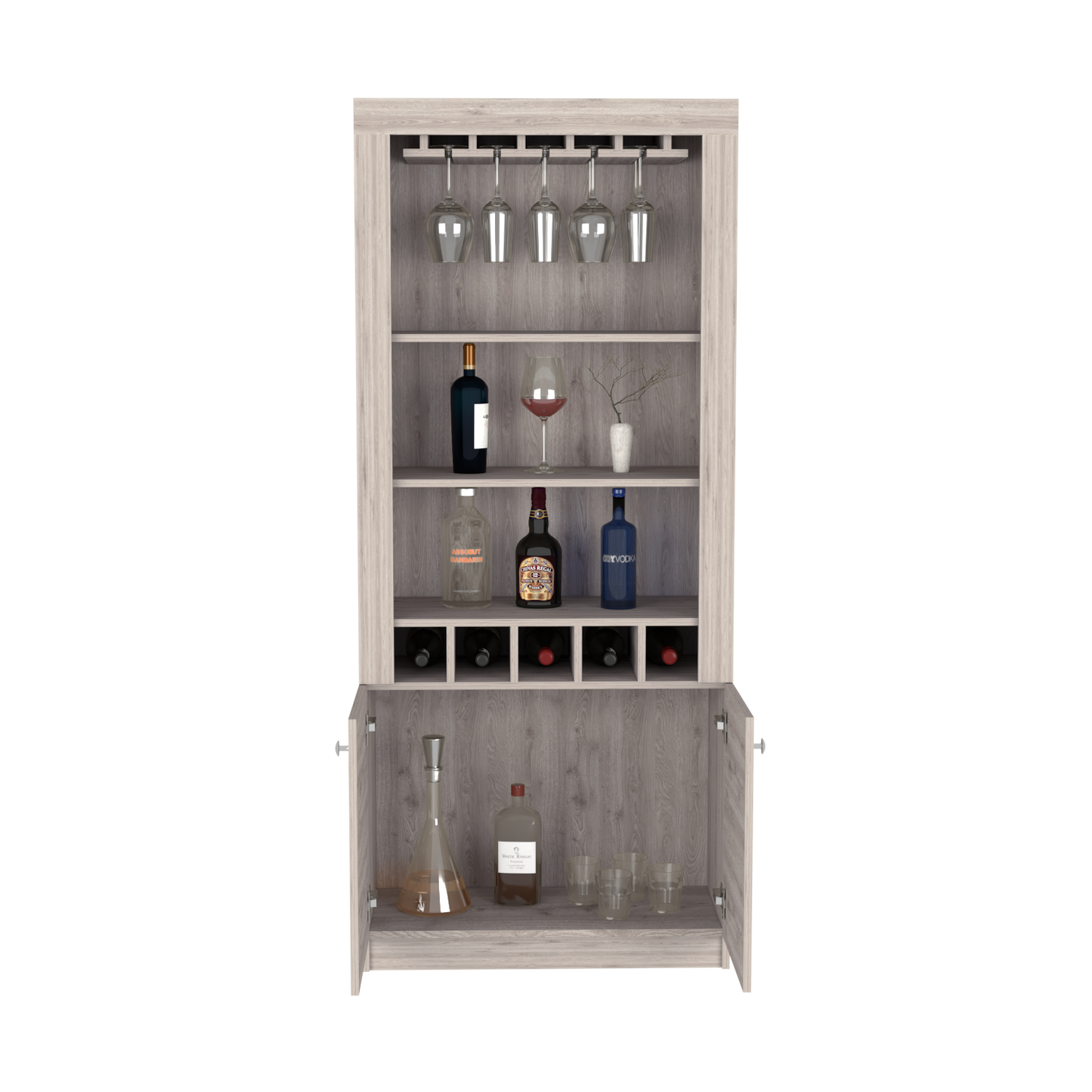 Bar Cabinet Margarita, Five Wine Cubbies, Light Gray Finish