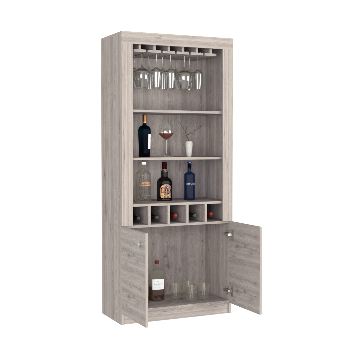 Bar Cabinet Margarita, Five Wine Cubbies, Light Gray Finish