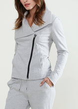 Load image into Gallery viewer, Arizona Oversized Collar Zip-Up Moto Jacket In Heather Grey
