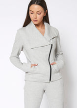 Load image into Gallery viewer, Arizona Oversized Collar Zip-Up Moto Jacket In Heather Grey
