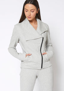 Arizona Oversized Collar Zip-Up Moto Jacket In Heather Grey