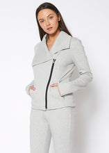 Load image into Gallery viewer, Arizona Oversized Collar Zip-Up Moto Jacket In Heather Grey
