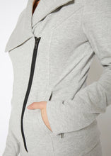 Load image into Gallery viewer, Arizona Oversized Collar Zip-Up Moto Jacket In Heather Grey
