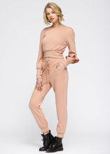 Load image into Gallery viewer, Crewneck Ruffle Sleeve Peplum Sweatshirt In Peach
