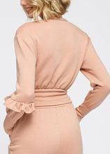 Load image into Gallery viewer, Crewneck Ruffle Sleeve Peplum Sweatshirt In Peach
