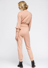 Load image into Gallery viewer, Crewneck Ruffle Sleeve Peplum Sweatshirt In Peach
