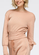 Load image into Gallery viewer, Crewneck Ruffle Sleeve Peplum Sweatshirt In Peach
