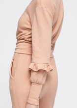 Load image into Gallery viewer, Crewneck Ruffle Sleeve Peplum Sweatshirt In Peach
