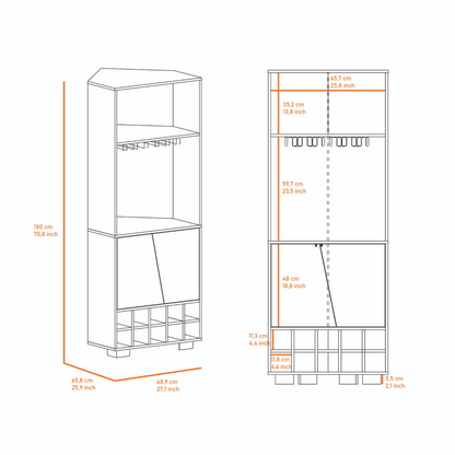 Corner Bar Cabinet Albarr, Ten Wine Cubbies, Two Shelves, Double Door