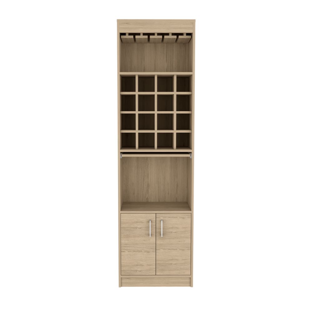 Bar Cabinet Atanasio, Rack, 16 Wine Cubbies, Light Pine Finish