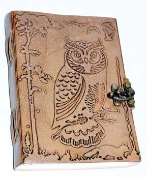 5" x 7" Owl in Jungle Leather w/ Latch | Books & Bookshelves