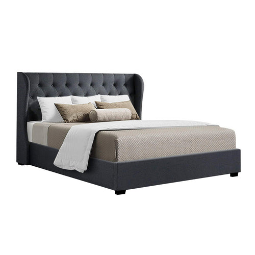 Artiss Issa Bed Frame Fabric Gas Lift Storage - Charcoal King | Bed & Bedframes