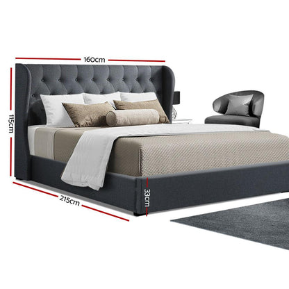 Artiss Issa Bed Frame Fabric Gas Lift Storage - Charcoal Queen | Bed & Bed frame