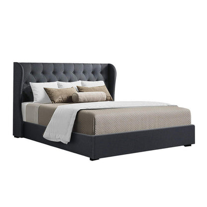 Artiss Issa Bed Frame Fabric Gas Lift Storage - Charcoal Queen | Bed & Bed frame