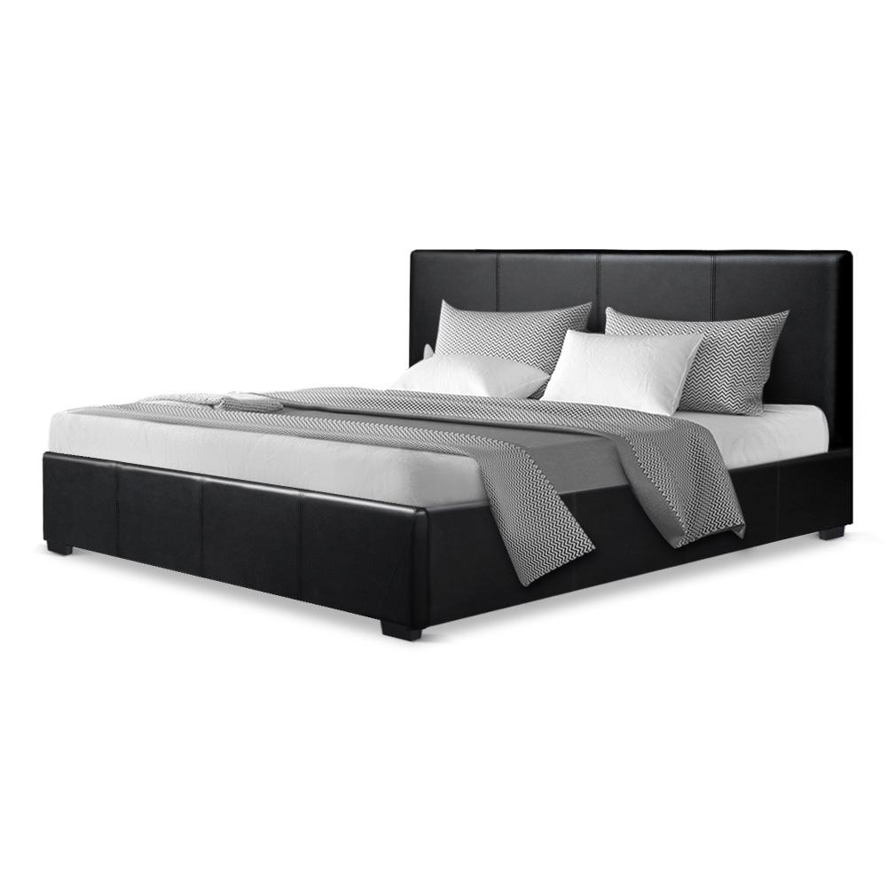 Artiss Nino Bed Frame PU Leather - Black Queen