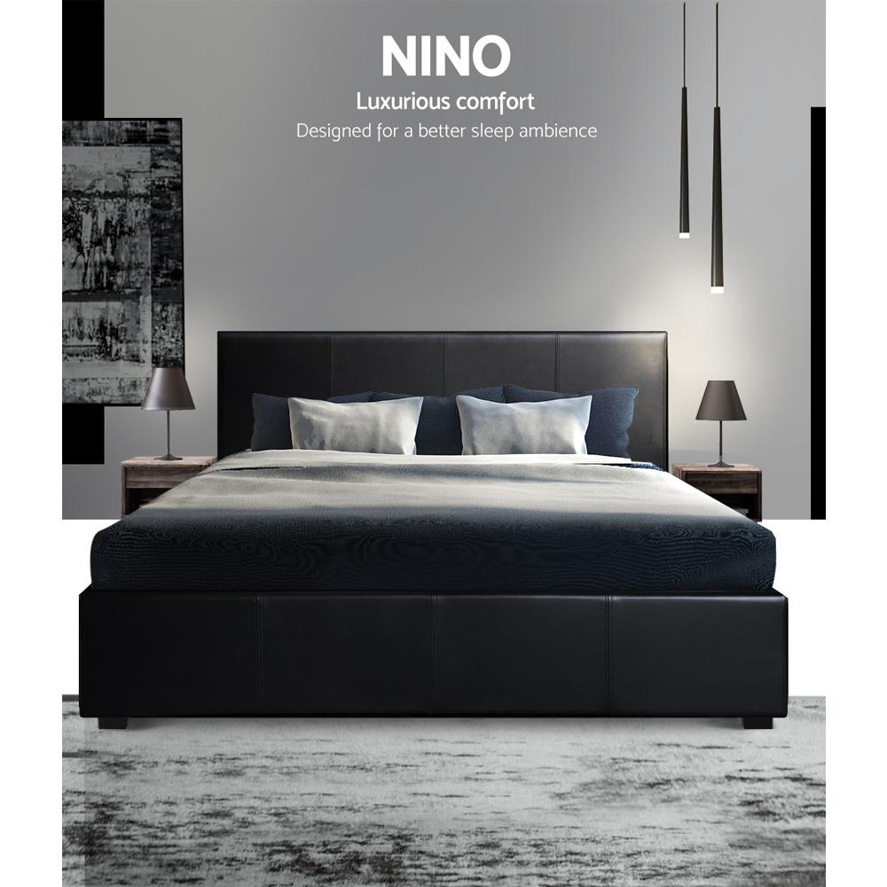 Artiss Nino Bed Frame PU Leather - Black Queen