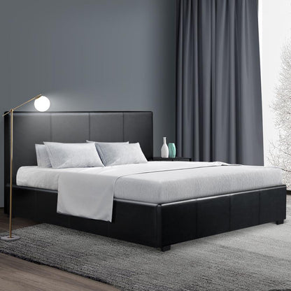 Artiss Nino Bed Frame PU Leather - Black Queen