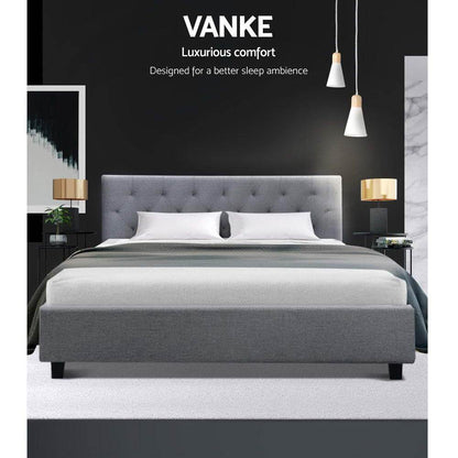 Artiss Vanke Bed Frame Fabric- Grey Queen