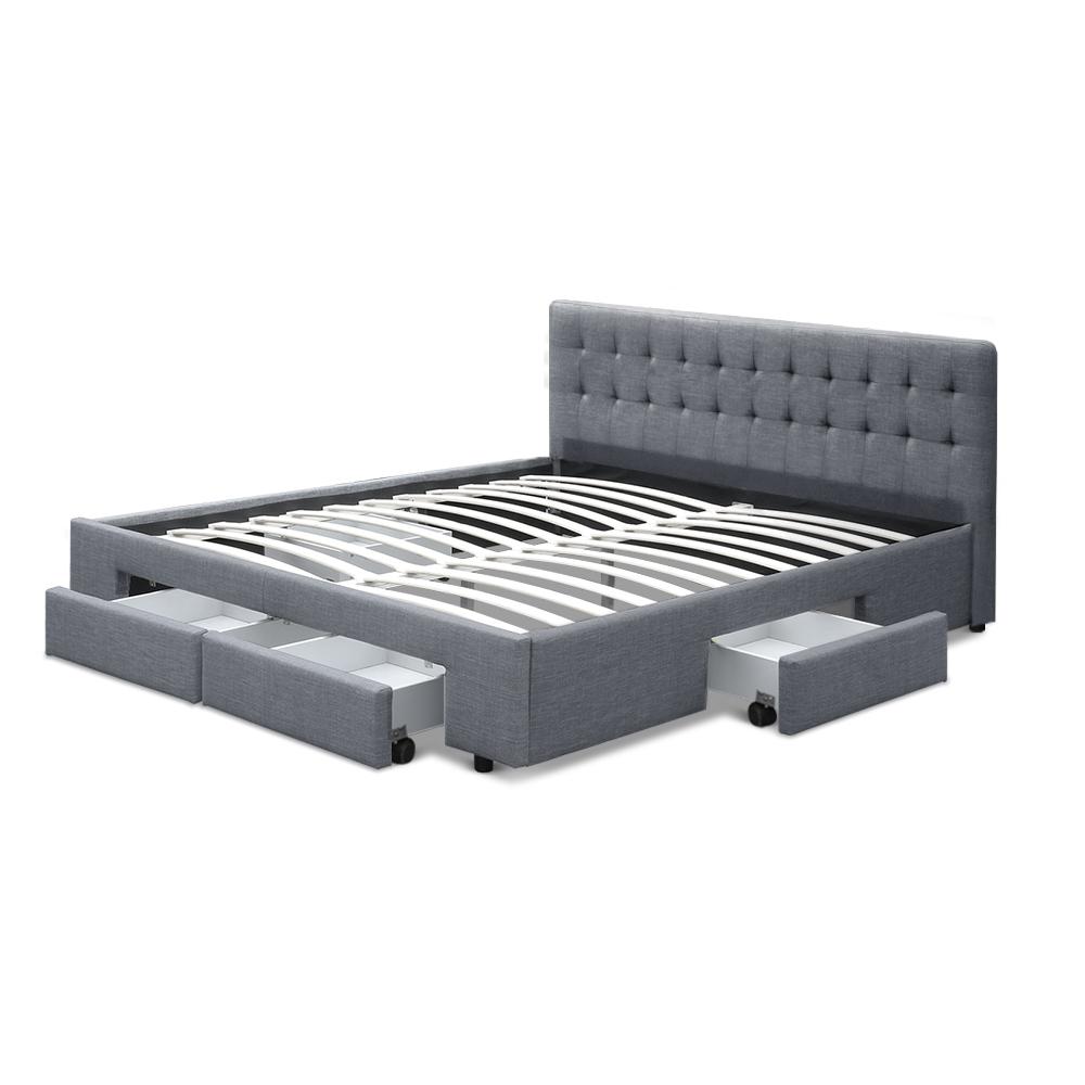 Artiss Avio Bed Frame Fabric Storage Drawers - Grey King