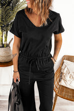 Load image into Gallery viewer, Black V Neck Short Sleeve Jumpsuit
