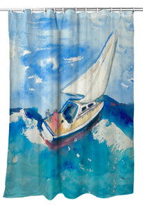 Betsy Drake SH257 70 x 72 in. Betsys Sailboat Shower Curtain