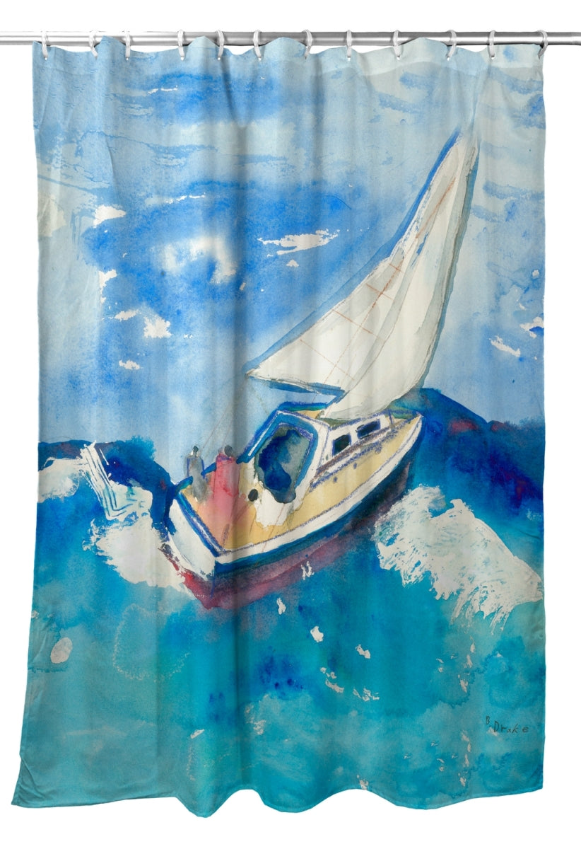 Betsy Drake SH257 70 x 72 in. Betsys Sailboat Shower Curtain