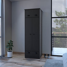 Load image into Gallery viewer, Armoire with Two-Doors Dumas, Top Hinged Drawer and 1-Drawer, Black
