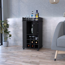 Load image into Gallery viewer, Bar Cart with Casters Reese, Six Wine Cubbies and Single Door, Black
