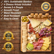 Load image into Gallery viewer, Bamboo Cheese Board and Knife Set - 14x11 inch Charcuterie Board with
