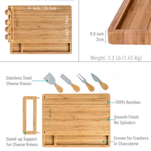 Load image into Gallery viewer, Bamboo Cheese Board and Knife Set - 14x11 inch Charcuterie Board with
