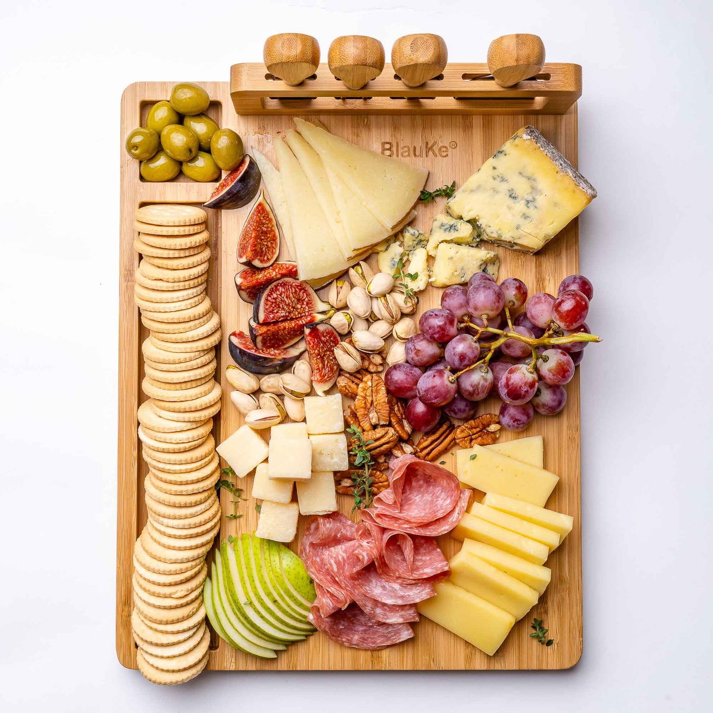 Bamboo Cheese Board and Knife Set - 14x11 inch Charcuterie Board with