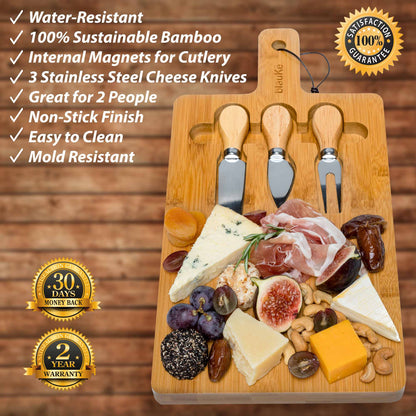 Bamboo Cheese Board and Knife Set - 12x8 inch Charcuterie Board with