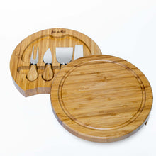 Load image into Gallery viewer, Bamboo Cheese Board and Knife Set - 10 Inch Swiveling Charcuterie
