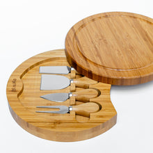 Load image into Gallery viewer, Bamboo Cheese Board and Knife Set - 10 Inch Swiveling Charcuterie
