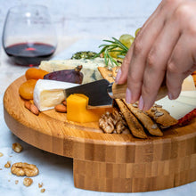 Load image into Gallery viewer, Bamboo Cheese Board and Knife Set - 10 Inch Swiveling Charcuterie
