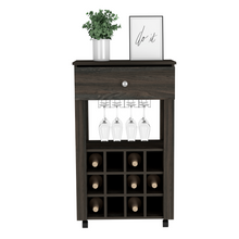 Load image into Gallery viewer, Bar Cart Bayamon, Twelve Wine Cubbies, Four Legs, Carbon Espresso
