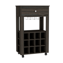 Load image into Gallery viewer, Bar Cart Bayamon, Twelve Wine Cubbies, Four Legs, Carbon Espresso
