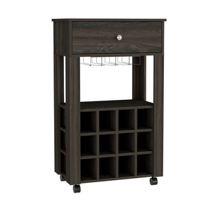 Bar Cart Bayamon, Twelve Wine Cubbies, Four Legs, Carbon Espresso