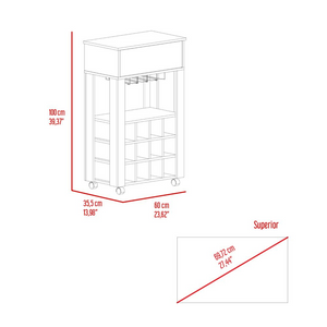 Bar Cart Bayamon, Twelve Wine Cubbies, Four Legs, Carbon Espresso