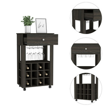 Load image into Gallery viewer, Bar Cart Bayamon, Twelve Wine Cubbies, Four Legs, Carbon Espresso
