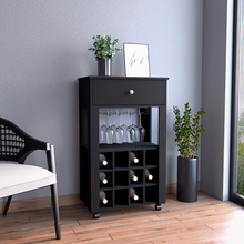 Load image into Gallery viewer, Bar Cart Bayamon, Twelve Wine Cubbies, Four Legs, Black Wengue Finish
