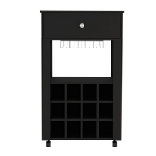 Load image into Gallery viewer, Bar Cart Bayamon, Twelve Wine Cubbies, Four Legs, Black Wengue Finish
