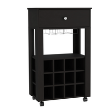 Load image into Gallery viewer, Bar Cart Bayamon, Twelve Wine Cubbies, Four Legs, Black Wengue Finish
