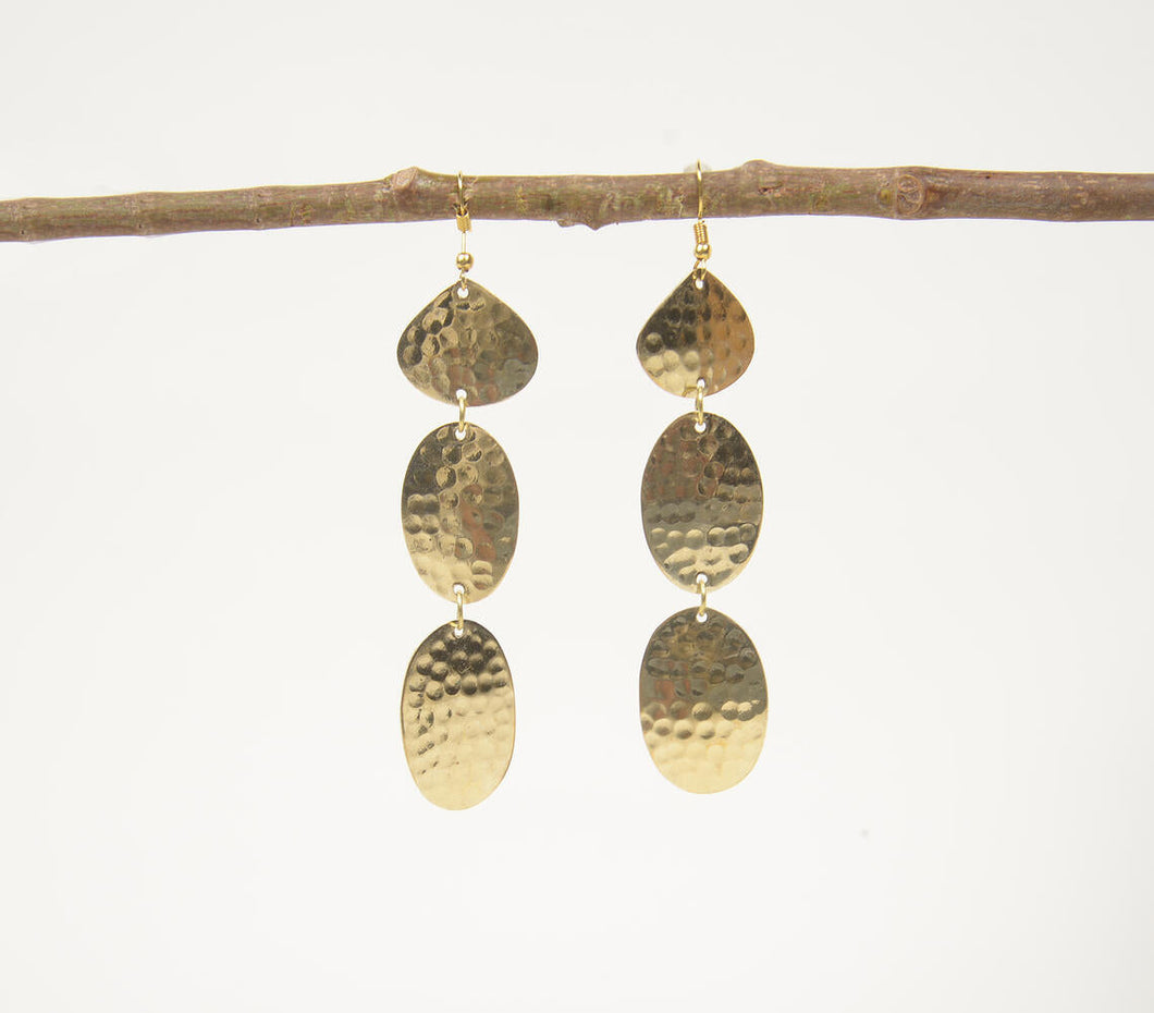 Beaten Brass Honeycomb Dangle Earrings