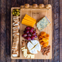 Load image into Gallery viewer, Bamboo Cheese Board and Knife Set - 14x11 inch Charcuterie Board with
