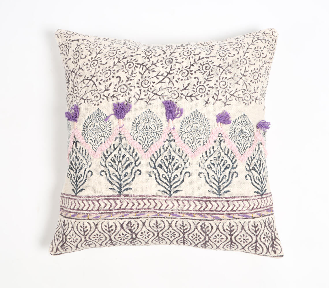 Block Printed Cotton Botanical Cushion Cover